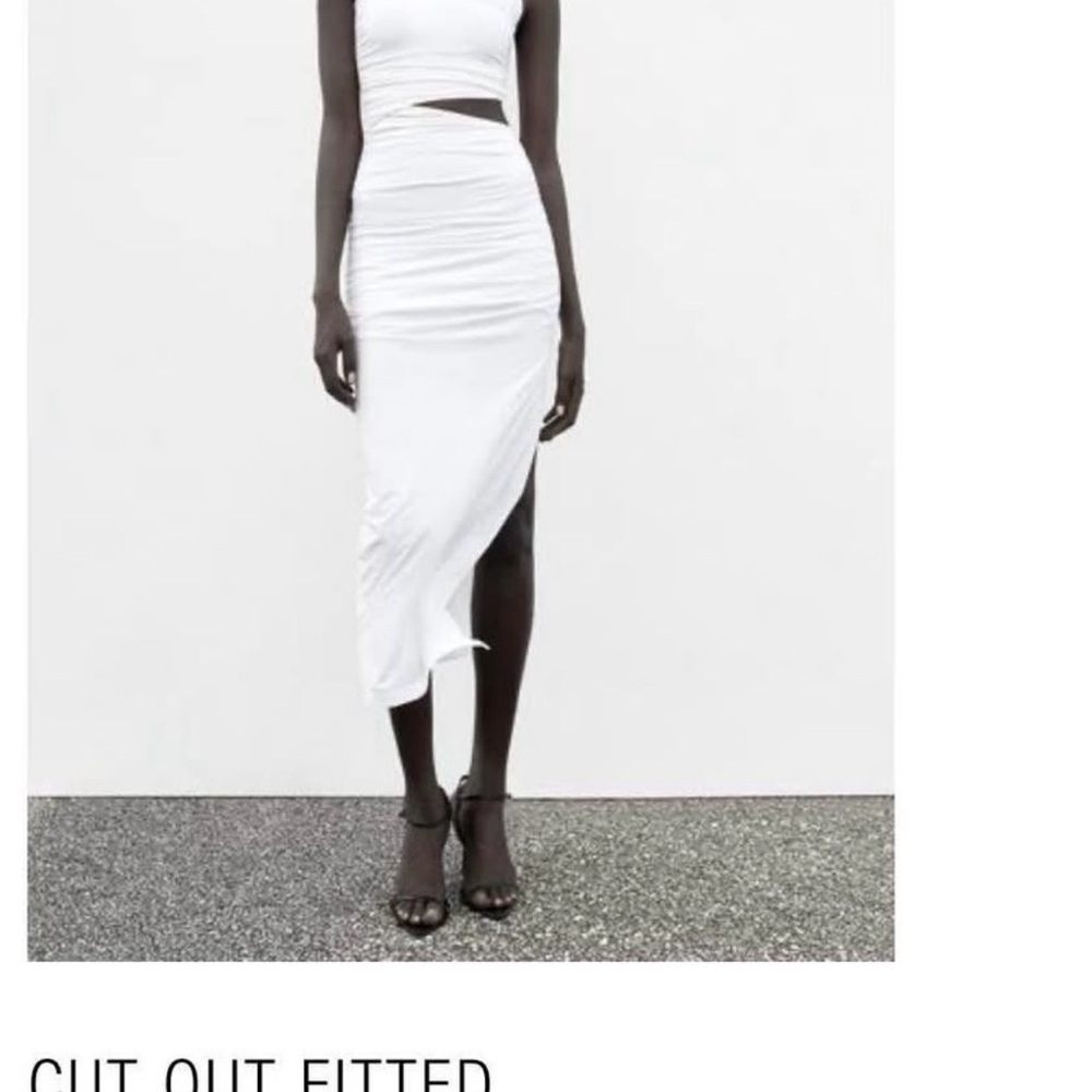 Zara White Cut-Out Fitted Midi Dress - Size M